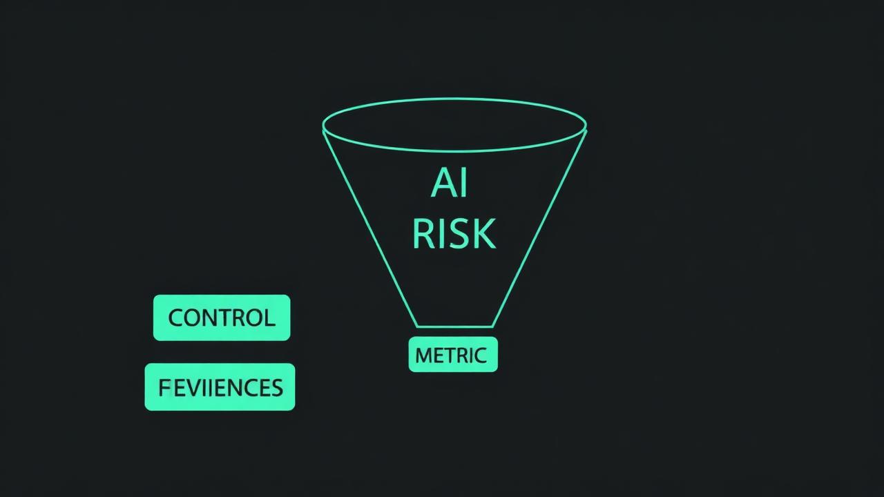Funnel converting an AI risk into a control, an evidence artefact and a metric.