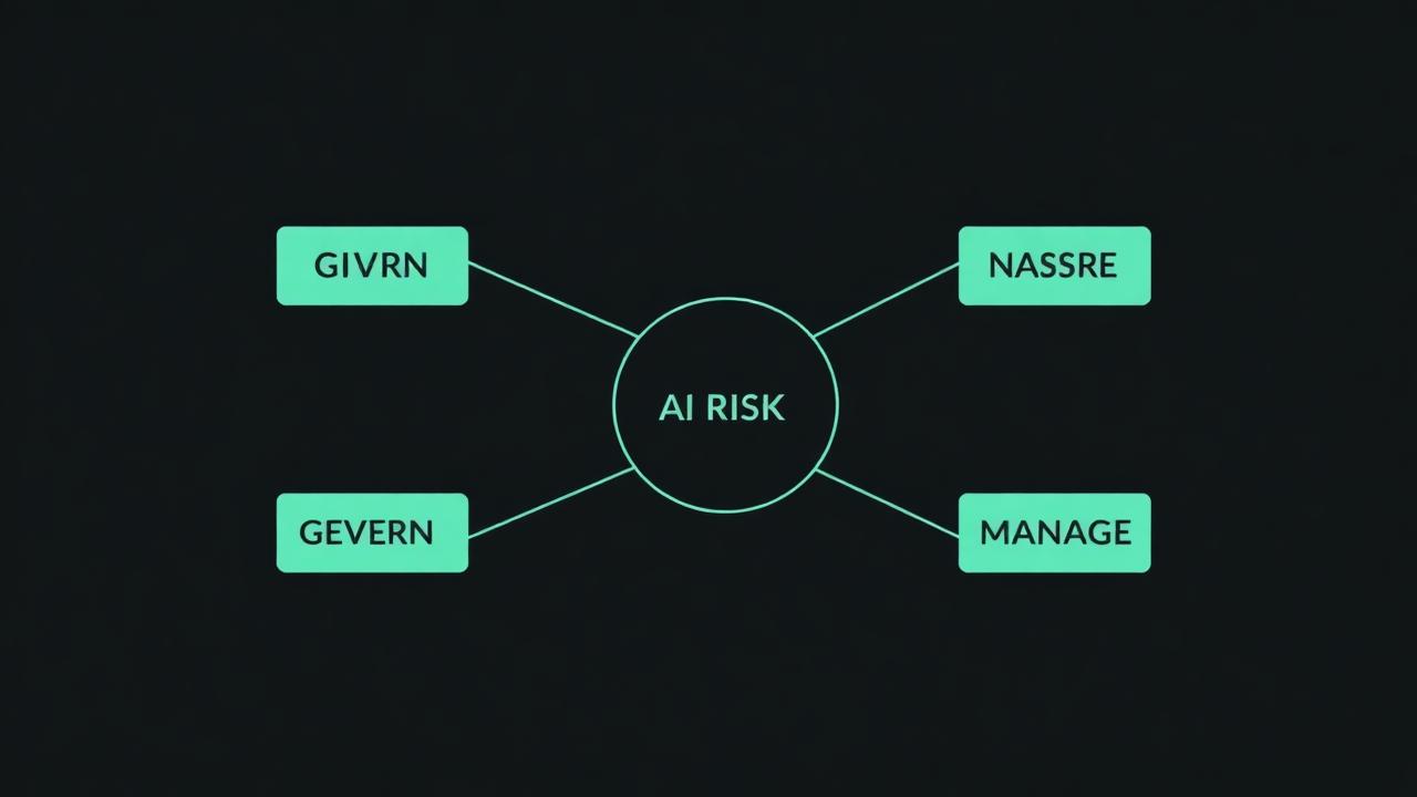 Four AI RMF functions, Govern, Map, Measure and Manage, arranged around a central AI risk node.
