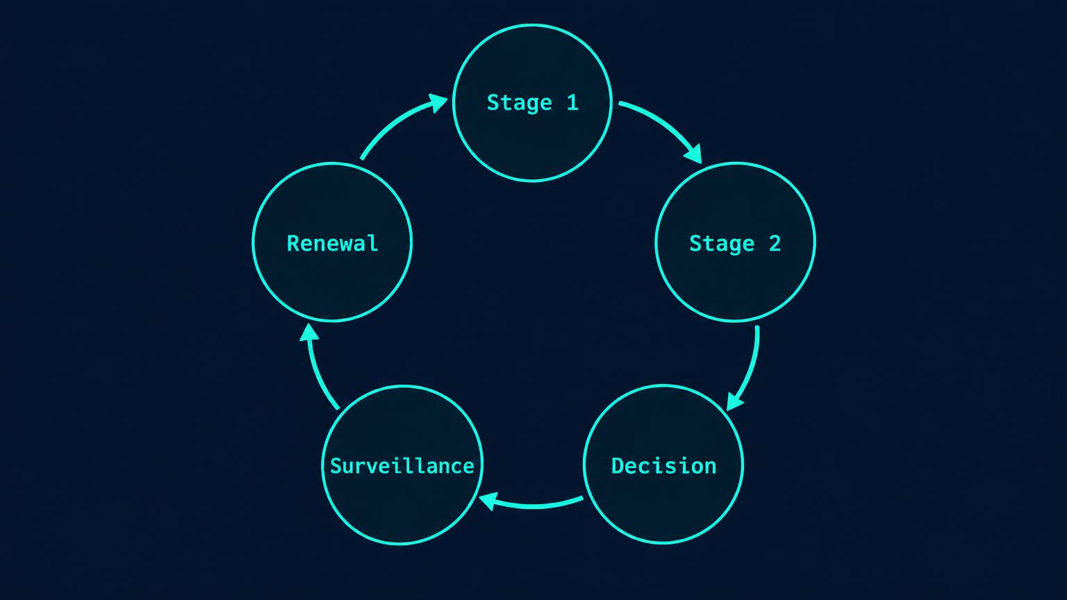 Certification cycle diagram with labelled decision points and evidence links